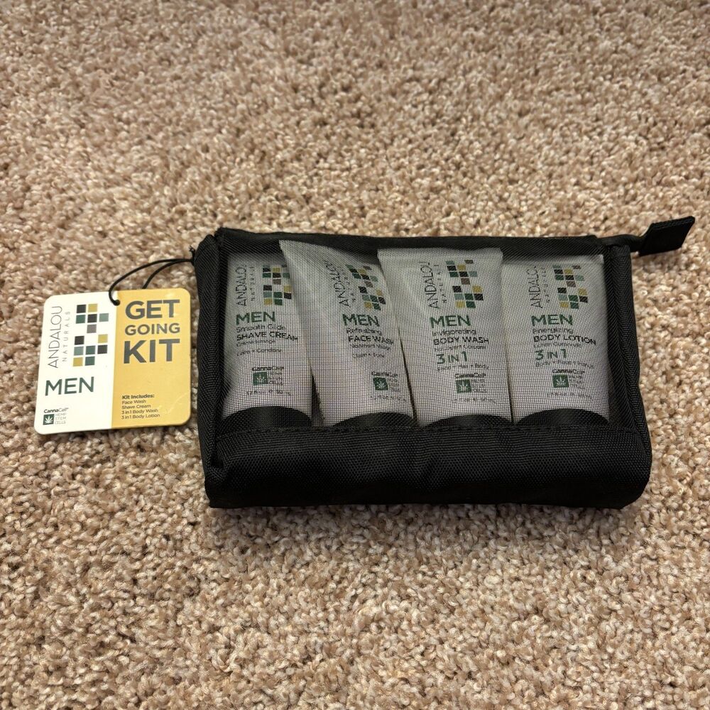 Andalou Naturals Men Get Going Kit CannaCell Shaving Shower Kit NWT